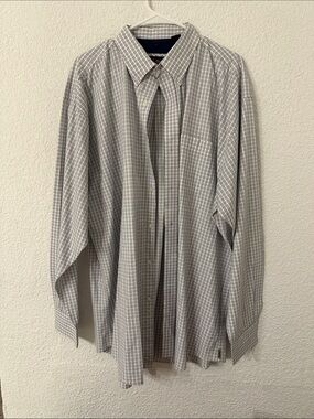 Men's Long-Sleeve Button-Up Plaid Dress Shirt - White & Gray